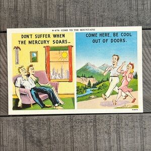 Vintage Retro Linen Postcard with Humorous Cartoon Illustration